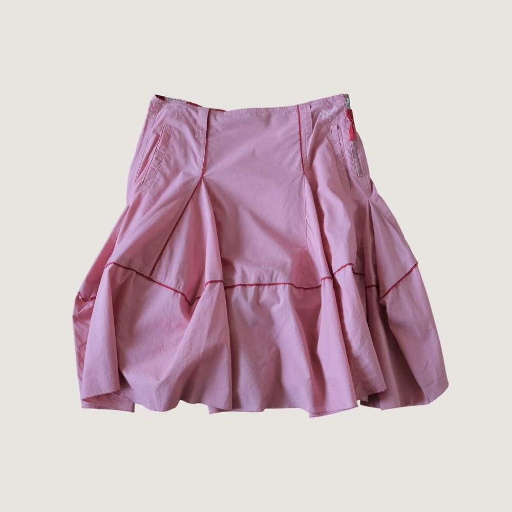 Marithe Francois Girbaud Midi Skirt Womens Pink Red Piping Pleated Y2K 30 Skirt